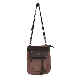 Chala Handbags Mauve Brown Faux Leather Crossbody Messenger Bag Paw Print Charm